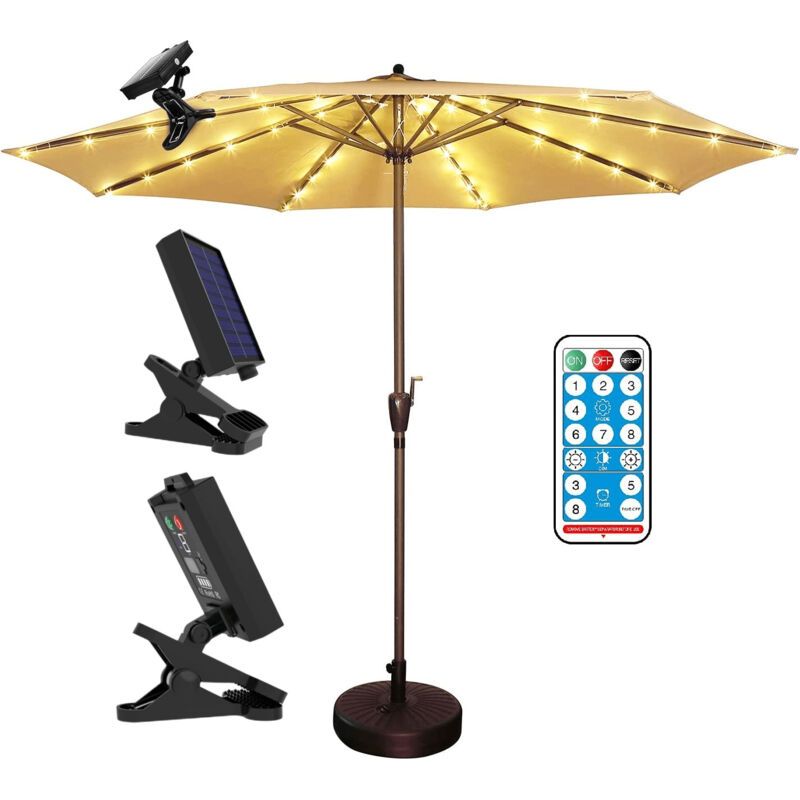 Lumières Solaires Parasol, Lumières Solaires De Patio Avec 104 Led,8 Modes Lampe Parasol De Patio À Piles,ip67 Guirlande Lumineuse Parasol Imperméable Pour Décoration De Patio,jardin,camping Et Fête