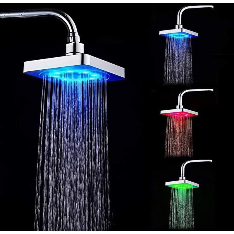 Douche Led Tête Top Pulvérisation, 3 Change De Couleur De Couleur Avec De L'Eau Température Haute Pression Ionique Filtre Light Up Pomme De Douche Poli Batteries Pas Nécessaire
