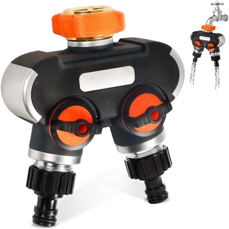 Répartiteur En 2 Voies - Distributeur D'eau 3/4" Et 1/2" Avec Vanne Robinet Pour Connecter Simultanément 2 Appareils, Adaptateur Pour Arroser Le Jardin