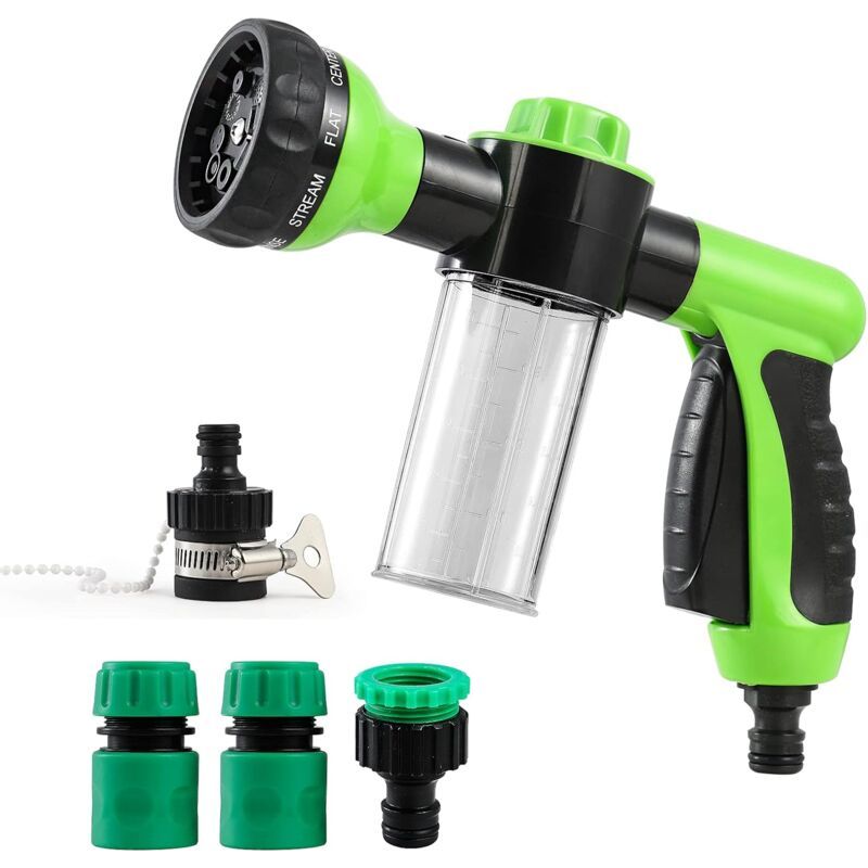 Pulvérisateur Mousse Avec Récipient, Haute Pression Pistolet 8 Modes D'Arrosage Foam Spray Nozzle Pour Jardin Tuyau, Plante, Voiture Lavage
