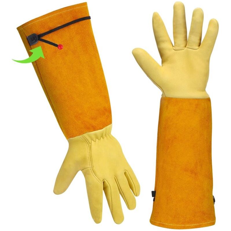 Aougo – Gants De Jardinage Longs En Cuir – Résistants Aux Épines – Peau De Chèvre Souple – Protection Bras – Pour Rosiers Et Cactus