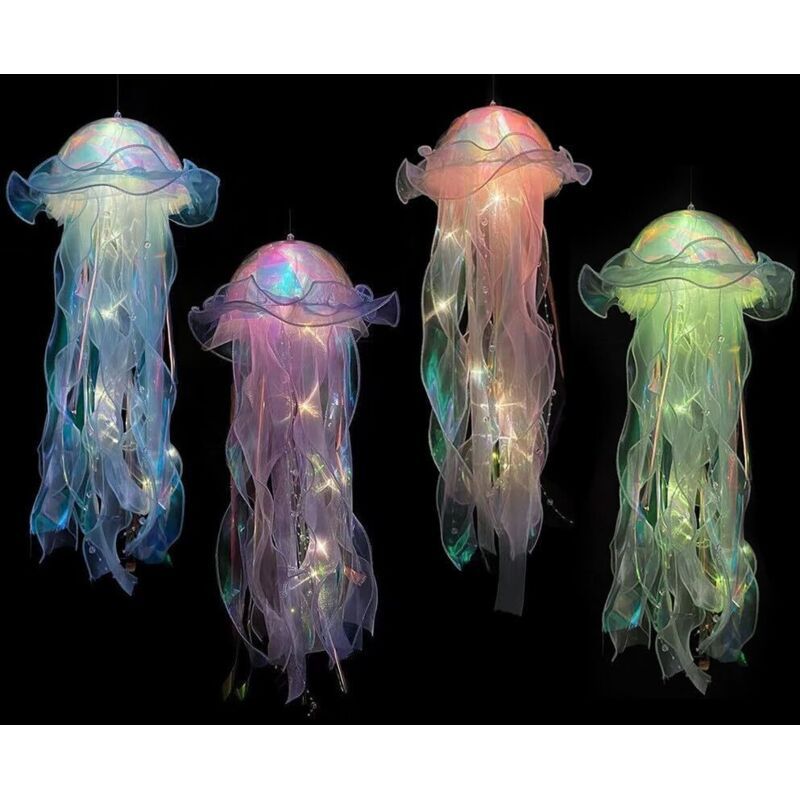 Lot De 4 Méduses Lumineuses Alimentées Par Piles Pour Le Jardin, Anniversaire À La Maison, Fête Sur Le Thème De L'Océan