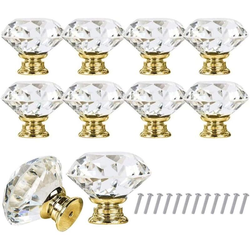 Poignee Cristal Poignees Boutons Poignées De Tiroir En Cristal De Verre De Diamant De 10pcs 30mm Avec Vis Pour Bureau À Domicile