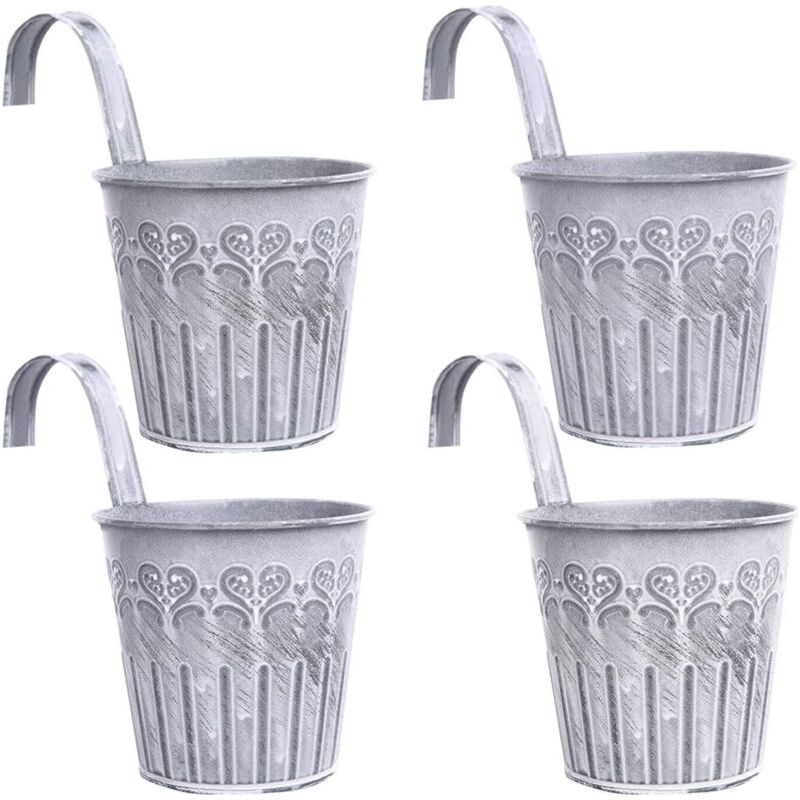 4 Pièces Pots De Plantes Avec Crochets Rétro Seau Suspendu Seau Crochet Seau Galvanisé Pots De Plantes En Étain