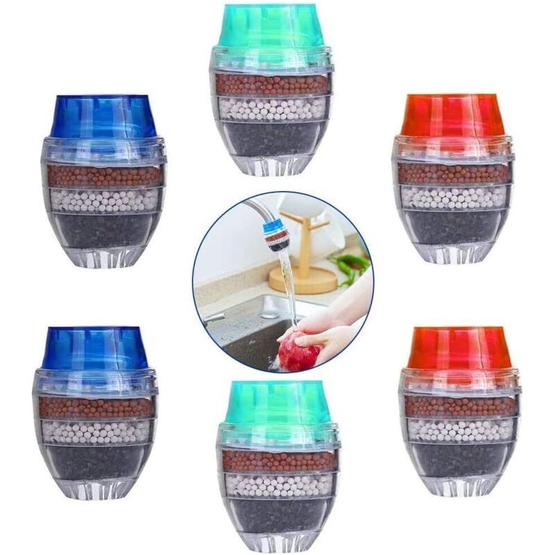 6pcs Cuisine Robinet Robinet Filtre Rond À Charbon Actif Filtre À Eau De Robinet À 5 Couches Home Eau Purifiée Robinet