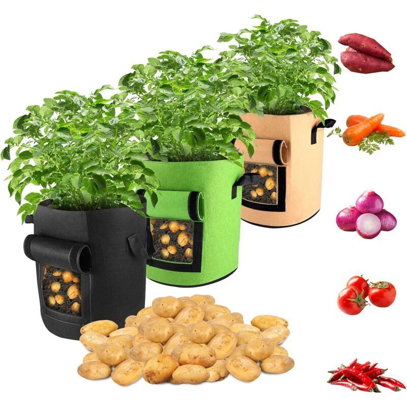 Sacs De Plantation 3 Pièces 7 Gallon Sac De Plantation Geotextile Sacs De Culture Pour Pommes Sac À Plantes En Textile Non-tissé Avec La Fenêtre Et La Poignée, Pour Tomates, Herbes, Fleurs