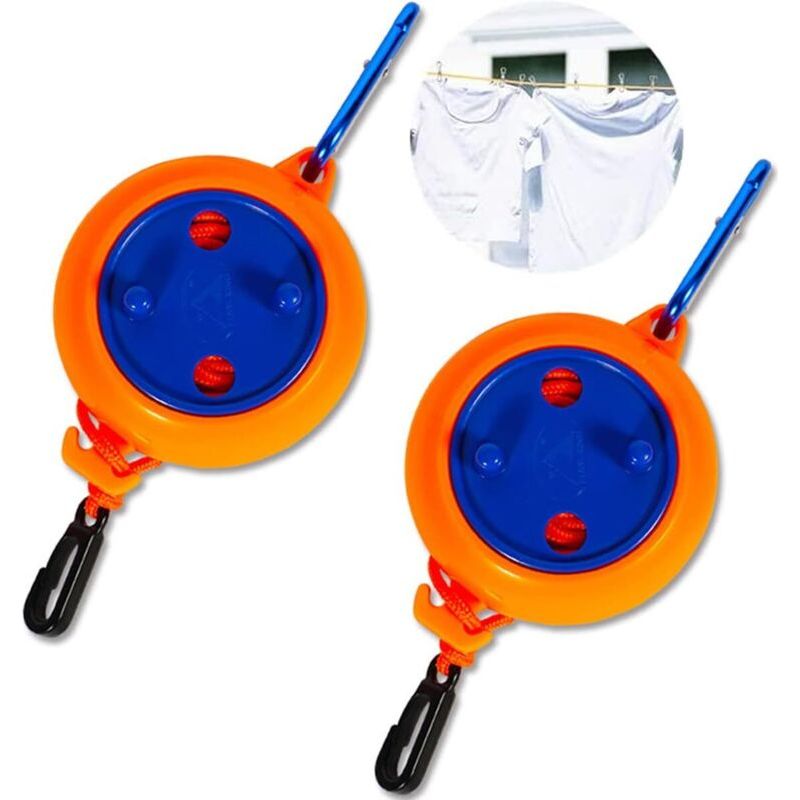 Corde À Linge Rétractable, 2 Pièces Voyage Camping Lignes De Séchage 8m Réglable Clothesline Avec Boucle De Suspension Pour Balcon Jardin Intérieur Extérieur – Orange