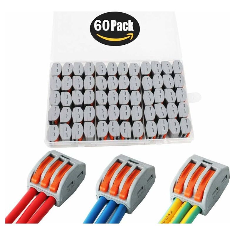 Lot De 60 Connecteurs Électriques, Bornes De Connexion De Fil Parallèle Enfichables, Connecteurs De Fil Compacts, Pct-213 (3 Ports)