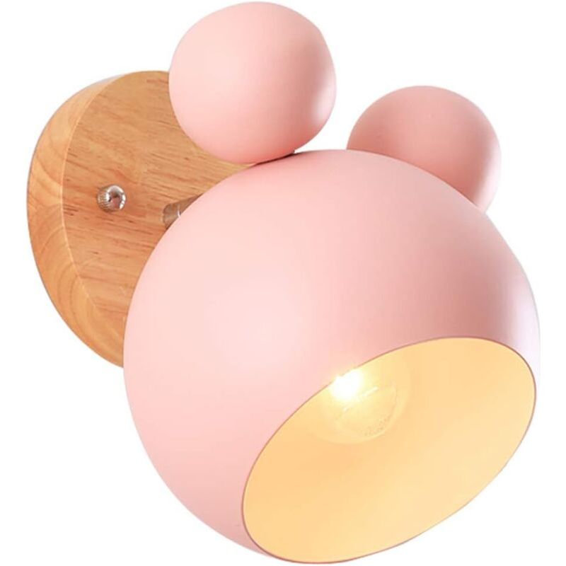 Support De Lampe Murale En Bois De Dessin Animé Créatif, Support De Lampe De Chevet Led Macaron Nordique E27, Lampe De Lecture Pour Enfants Pour Couloir, Salon, Loft (rose)