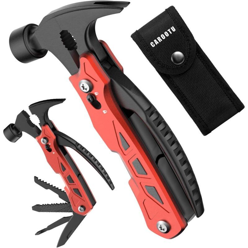 Tools Multifonctions, 12 En 3 Pince Et Marteau Multifonctions, Outil Multitools De Poche Avec Tournevis Décapsuleur, Pour Randonnée Camping-rouge