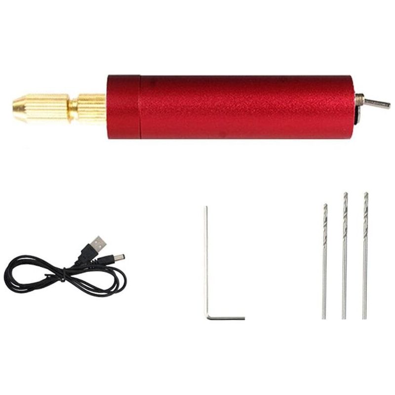 Micro Set De Perceuse Électrique Pour La Résine Mini Perceuse Électrique Pour La Fabrication De Bijoux Kit D'Étai À Broches Électriques Poignée Électrique Portable Bricolage Rouge