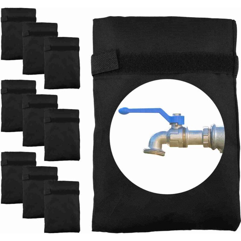 Protections Antigel Pour Robinets Extérieurs, Chaussettes Isolantes Renforcées Et Épaisses (16 X 20 Cm), Imperméables Et Réutilisables, Lot De 10, Noires.