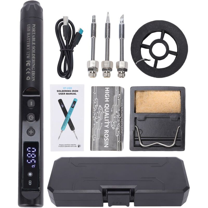 Kit De Fer À Souder Sans Fil Avec Écran Lcd, Rechargeable Par Usb-c, Température Réglable De 200 À 450 °c, Mise En Veille Automatique, Pour La Réparation Électronique Jjxl003-noir : Fer À Souder Numér