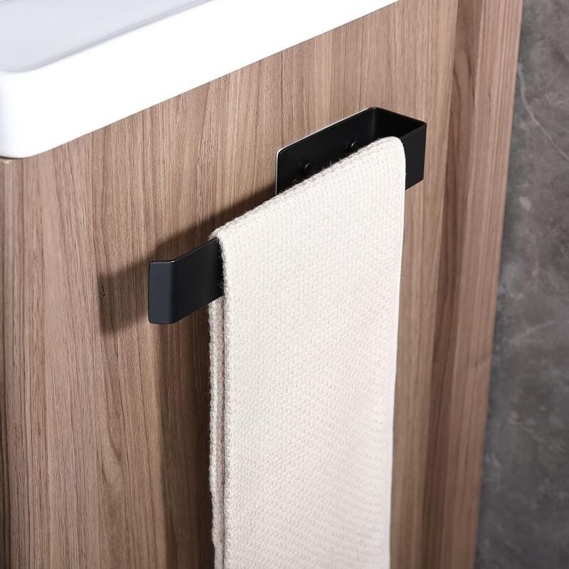 Porte-serviettes Autocollant En Acier Inoxydable Pour Salle De Bain Et Cuisine - 28/cm - Noir - 3m Autocollant Et Percé