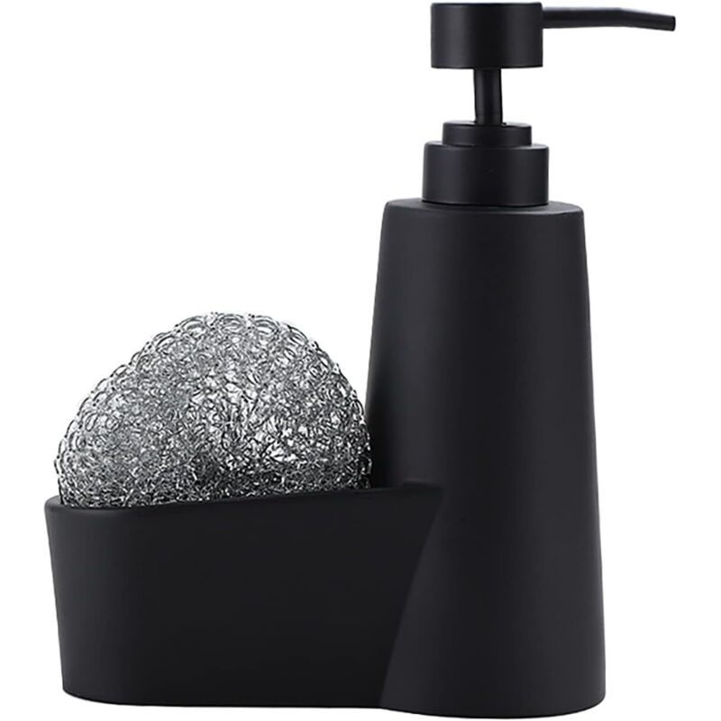 Distributeur De Savon Pour Évier - Distributeur De Savon Liquide Pour Les Mains Avec Porte-éponge Et Brosse En Laine D'Acier Pour La Maison Et La Cuisine(noir)