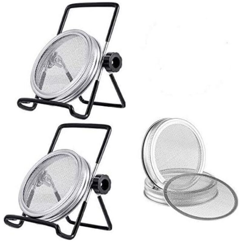 Kit De 6pcs Couvercles Germination Avec 4pcs Couvercle À Germer Écran En Acier Inoxydable Et 2pcs Supports De Germination Pour Graines À Germoir (noir)