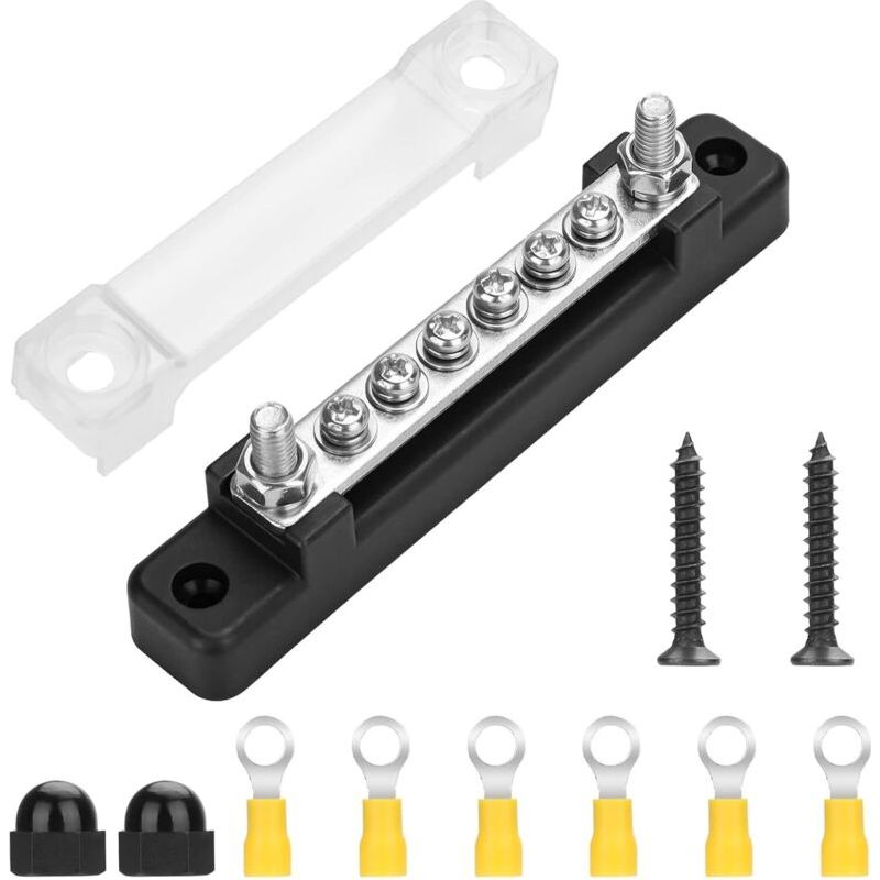 Boîte De Barre Omnibus 150 A Avec 2 Goujons M6 6 Vis M4, Kit De Bornes De Bloc De Distribution De Jonction De Mise À La Terre Couverte 12 V-48 V Pour Voiture, Bateau, Caravane, Camping-car