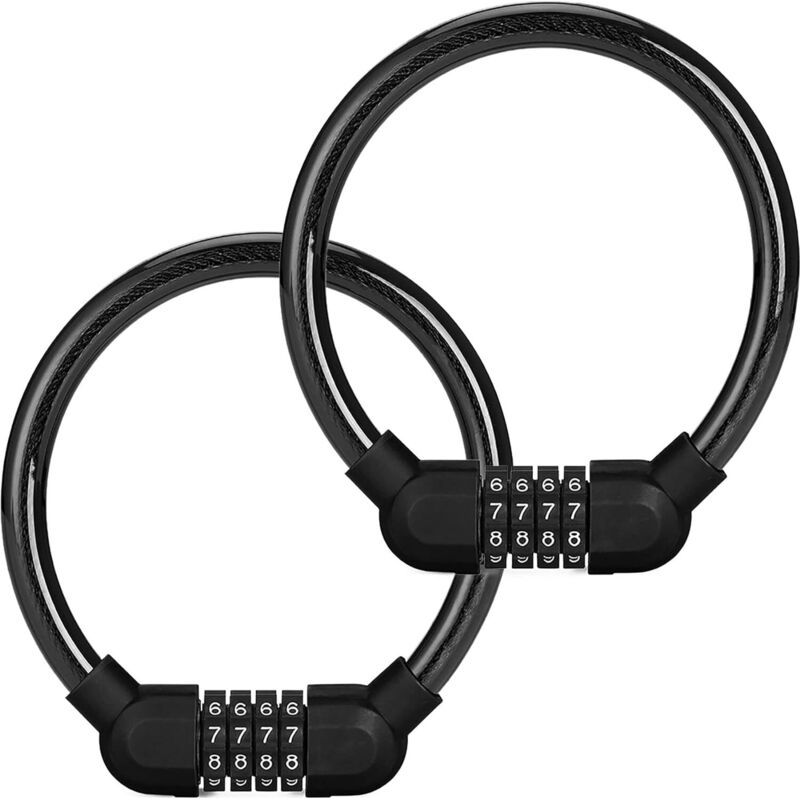 2 Pcs Antivol Velo Antivol Vélo Cadenas Code De Velos Avec Mot Passe À 4 Chiffres - Câble Antivol Pour Vélo, Scooter, Moto, Skatebord, Clôtures, Échelles(noir, Chacun 40 Cm De Long)