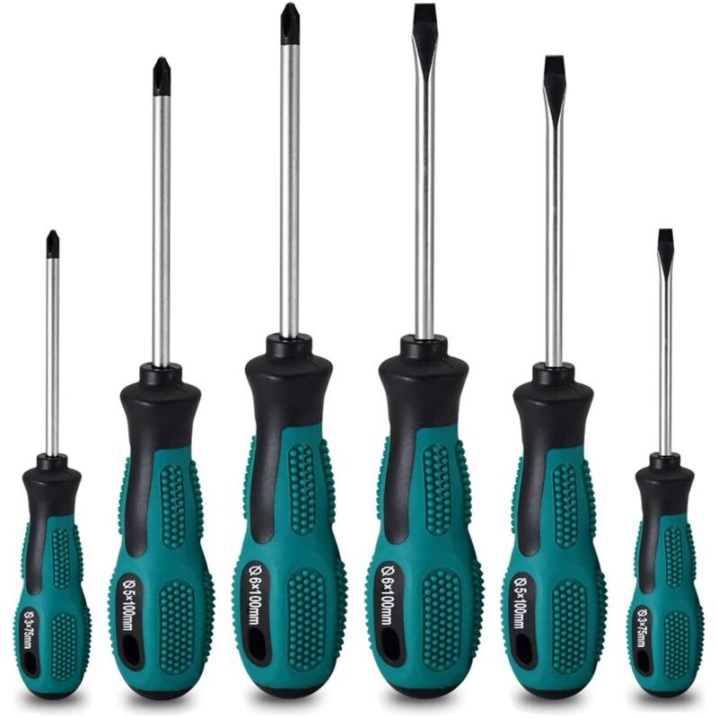 Aougo – Lot De 6 Tournevis Magnétiques Avec Embouts Anti-oxydation – 3 Têtes Plates Et 3 Cruciformes – Acier Crv Pour Zones Étroites