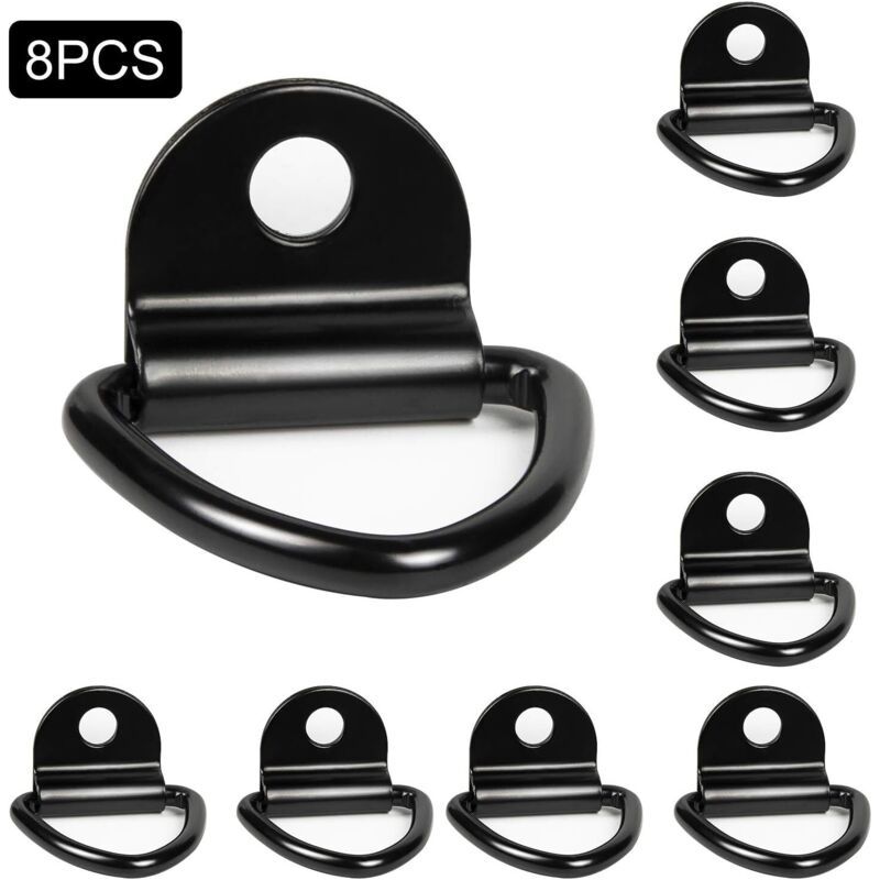Lot De 8 Crochets D'Arrimage Noirs En D 6480mm Pour Porte-kayak Bateau Canoë Pendentif Remorque Camionnette Voiture Jardin