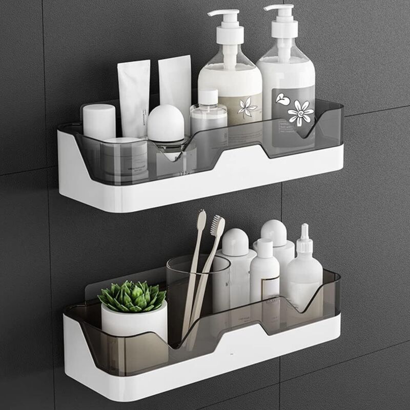 Support De Douche 2 Pièces, Support De Douche À Ventouse Sans Perçage, Panier De Rangement Mural Pour Salle De Bain/cuisine