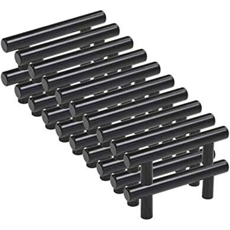 20pcs Poignee Meuble Noir Poignée De Meuble Cuisine Noir T Poignées Placard Tiroir Noir Entraxe 96mm（ø12mm）