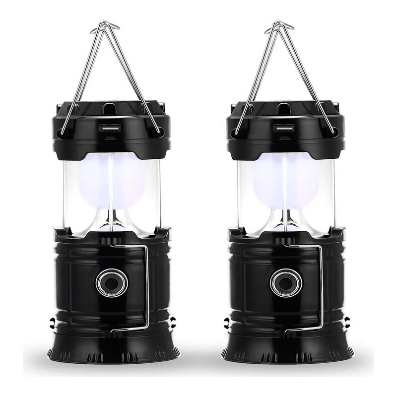 Lampe De Camping À Led, Prise Et Rechargeable Solaire, Avec Batterie Externe, Étanche Et Coupe-vent, Pour Randonnée, Camping, Urgence, Ouragan, Pêche De Nuit, Ip66 Étanche, Pack De 2 [classe Énergétiq