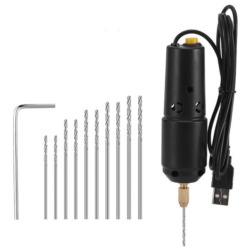Sjlerst Mini Perceuse Électrique À Résine Avec 10 Forets Pour Bijoux Diy Produits En Aluminium Fabrication De Porte-clés En Bois Moules De Coulée En Résine Noir