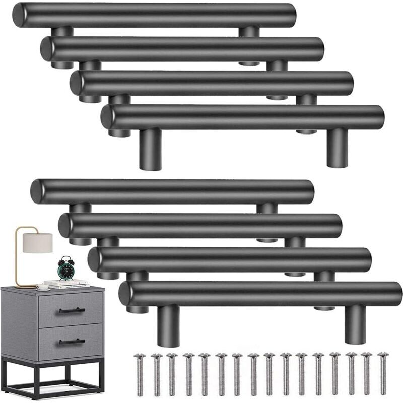 8 Pcs T- Bar Bâton Cuisine Porte Poignées Tire Avec Vis(150mm), Acier Inoxydable Poignee De Meuble Cuisine Espacement Des Trous De 96 Mm, Pour Porte D'Armoire Poignées De Porte De Cuisine, Le Noir