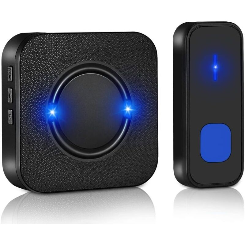 Sonnette Sans Fil, 300 Mètres Sonnette De Porte Ip55 Étanche Carillon Electronique, Kit De Carillon Étanche Avec 1 Récepteur Enfichables, 55 Mélodies 5-niveaux Volum,led Flash - Noir