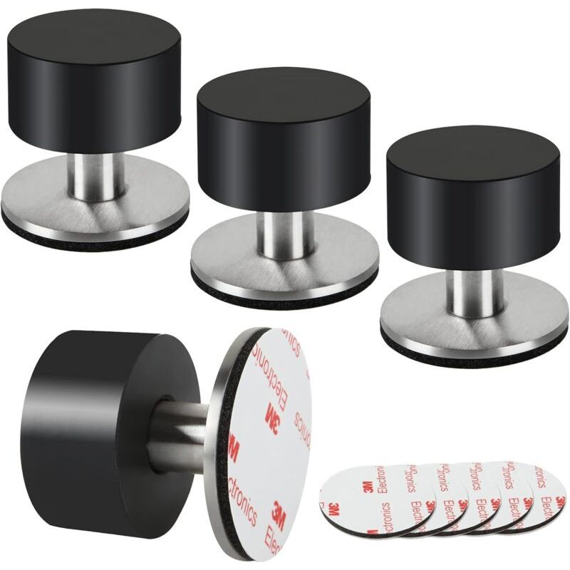 Aougo – Lot De 4 Butées De Porte En Caoutchouc – Auto-adhésives 3m – Acier Inoxydable 304 – Amortissement Sonore – Installation Sans Perçage