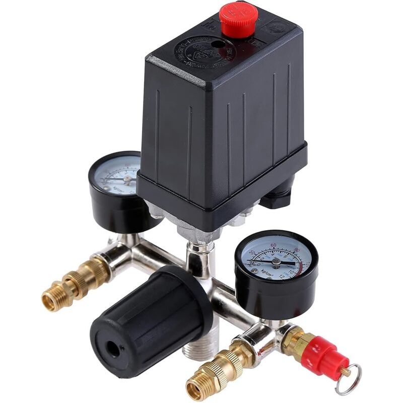 Pressostat De Compresseur D'air G1/4" Avec Double Sorties Et Régulateur De Jauges De Soupape De Sécurité