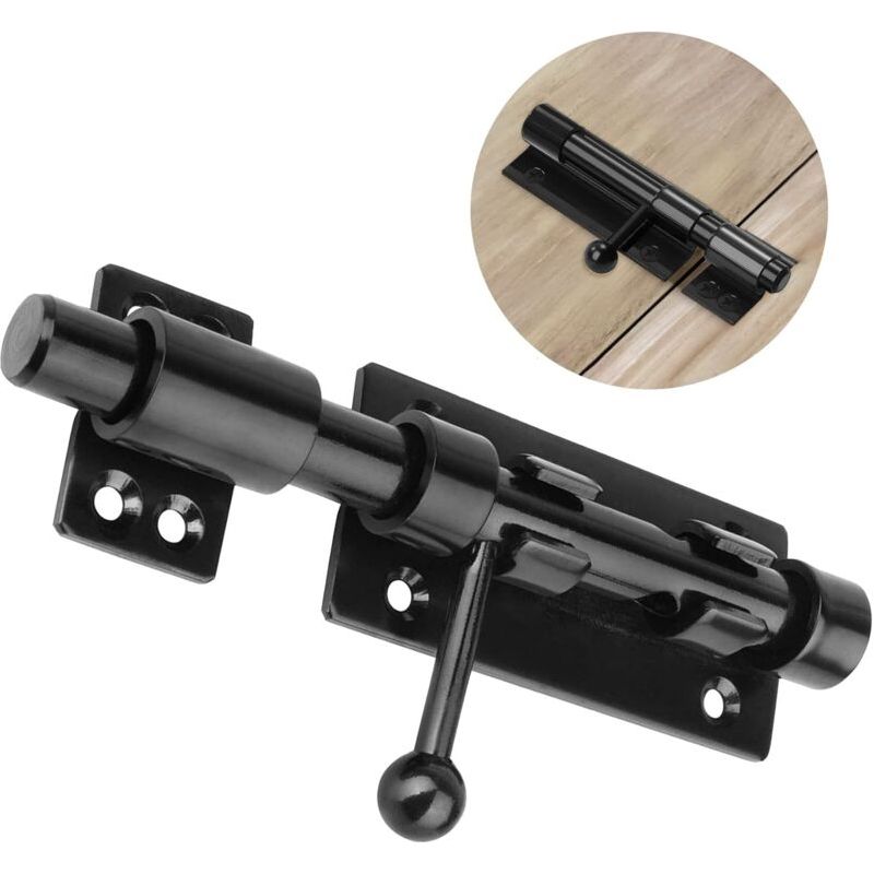 Verrou De Porte Coulissant Robuste 6 Inch, 200mm En Acier Inoxydable Noir Mat Serrure De Porte À Barillet Coulissant Verrou À Boulon