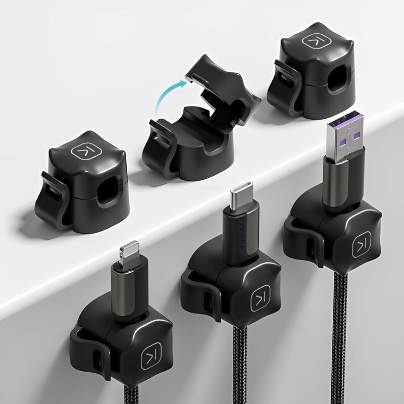 6 Pcs Clips Câble Organisateur Bureau,cable Clips Support De Câble,fil Fortement Adhésif Support De Chargeur,noir
