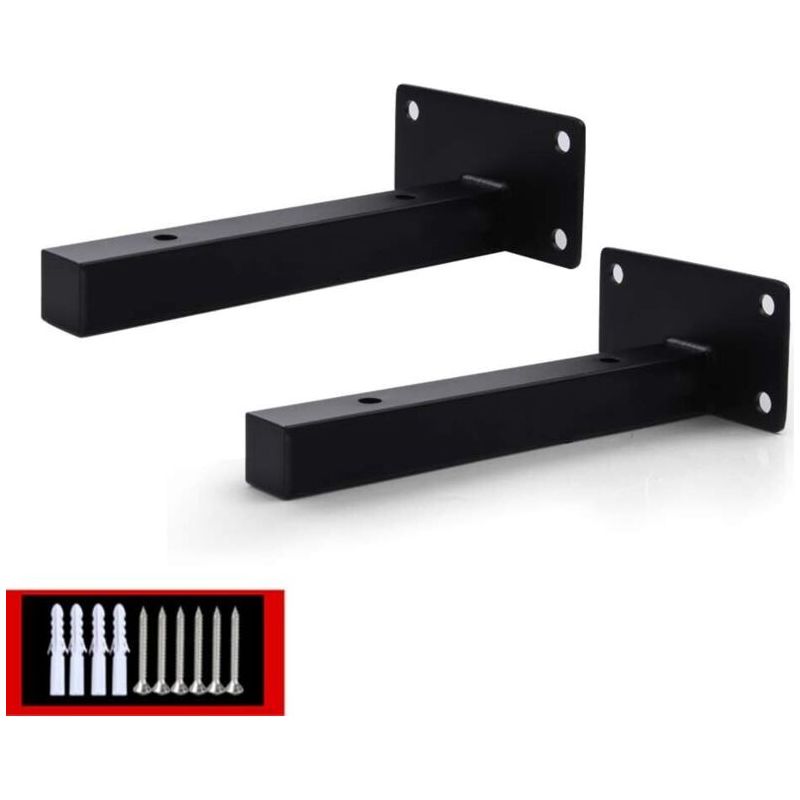 2pcs Support De Tablette Flottant Pour Usage Intensif, Support Mural Pour Support De Quincaillerie Dissimulée, Support De Tablette En Métal, Acier Inoxydable, Noir(150mm)