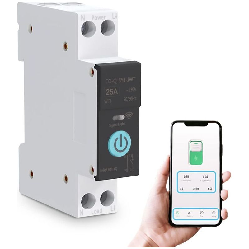 Disjoncteur Sur Rail Din Commutateur Wifi Intelligent Télécommande Pour Téléphone Portable Sans Fil 3 Modes De Synchronisation Fonction Pour Appareils Ménagers Convient Pour La Maison(25a)