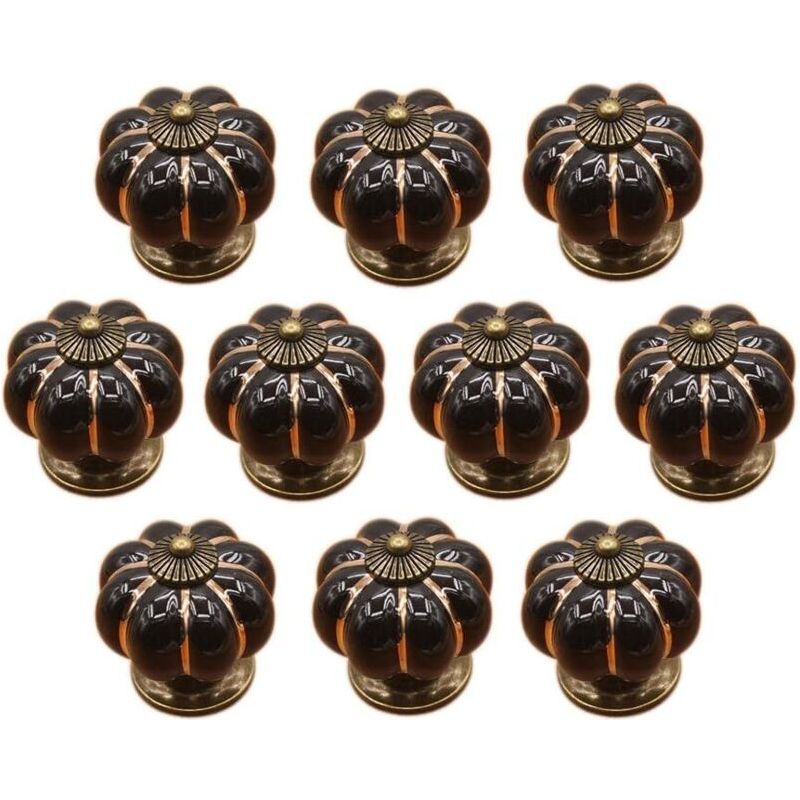 10 X Boutons De Tiroir En Céramique Bouton De Meuble Forme Citrouille Pour Tiroirs Et Placards De Cuisine，poignée De Forme De Potiron En Céramique Bouton Commode Armoire De Cuisine Placard Tiroir Poig