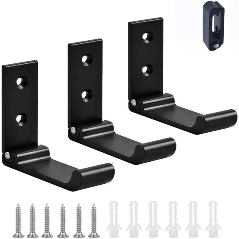 3pcs Crochet De Suspension Mural En Alliage D'Aluminium Patères Pliables À 90 °, Crochet Pliant Crochet De Porte-manteau Pliable Vis Pour Bureau, Cuisine, Chambre (noir)