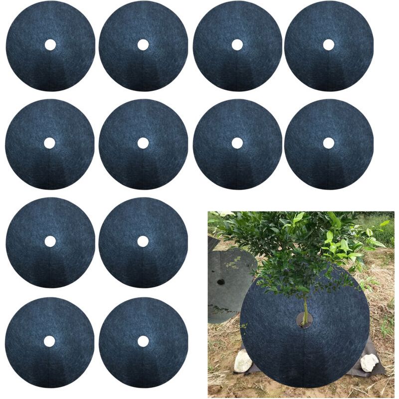 12pcs Tissu Anti-mauvaises Herbes Écologique Pour Jardin Extérieur, Diamètre 32cm Diamètre Du Trou Intérieur 4cm, Version Mince De 1mm