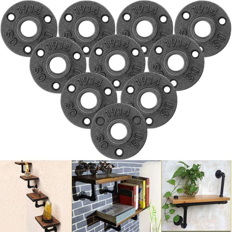 10pcs 1/2" Bride De Plancher, Bride Filetée Brides De Tuyauterie Fonte Noir Raccord Fileté 3 Trous Pour Industrielle, Meubles Et Bricolage Decor, Montage Support Mural Vintage - Bsp
