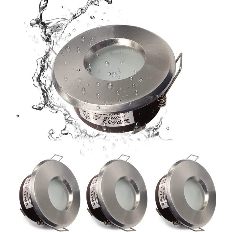 Ip65 Spot Led Encastrable Étanche, Configuration De Douille Gu10, Adapté Aux Spots De Salle De Bain Et De Cuisine (ampoule Non Incluse) Satin Nickel Downlight Découpe 75mm