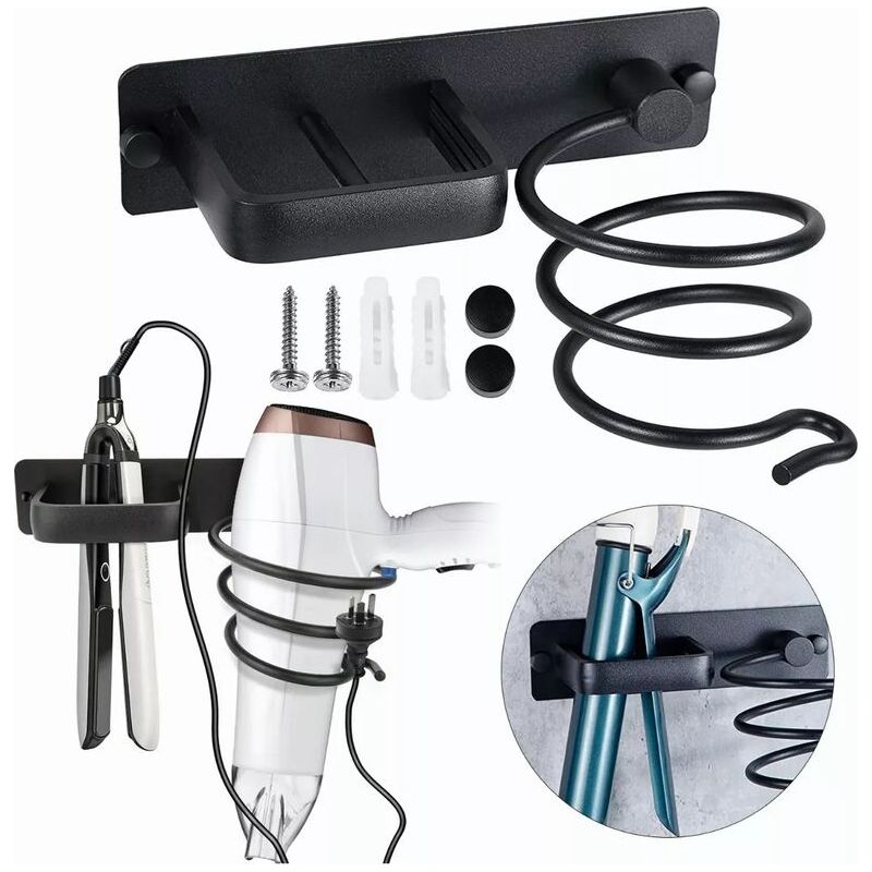 Sjlerst Porte Sèche Cheveux Support De Lisseur En Aluminium Avec Range-câbles Mural Fer À Lisser Brosses À Cheveux Pour Organisateur Hôtel De Chambre À Coucher De Salle De Bain Salon De Coiffure