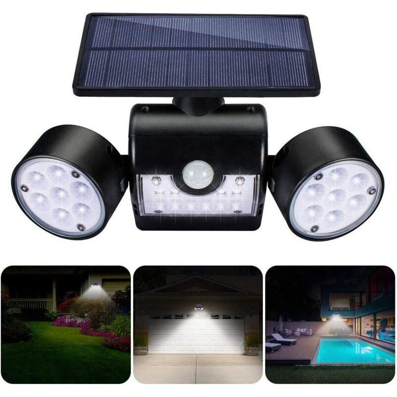 Lampe Solaire Extérieur, Applique Solaire Extérieur, Avec 30 Projecteurs À Led À Double Tête Étanches, Rotation À 360 Degrés, Avec Détecteur De Mouvement Pour Le Jardin