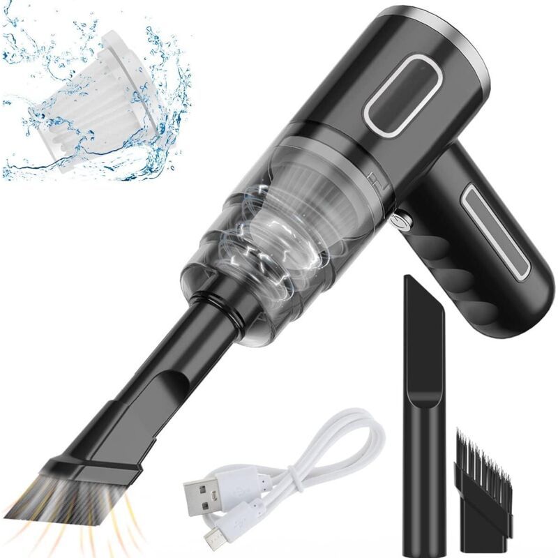 Mini Aspirateur A Main Voiture Sans Fil, Portable, Rechargeable Par Usb, 290000 Pa, 28w, 36v, Pinceau, Pointe De Buse Plate Étendue, Élément Filtrant2, Pour Bureau (noir)