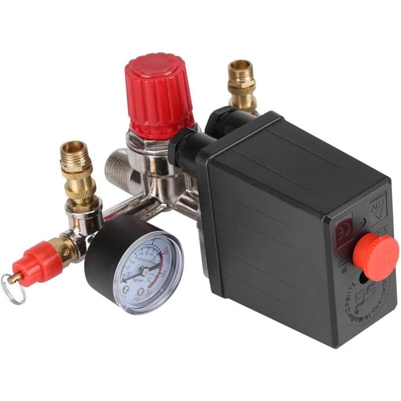 Compresseur D'Air Pressostat Vanne De Contrôle 90-120 Psi Avec Régulateurs Jauges Doubles, Max Tension 230v