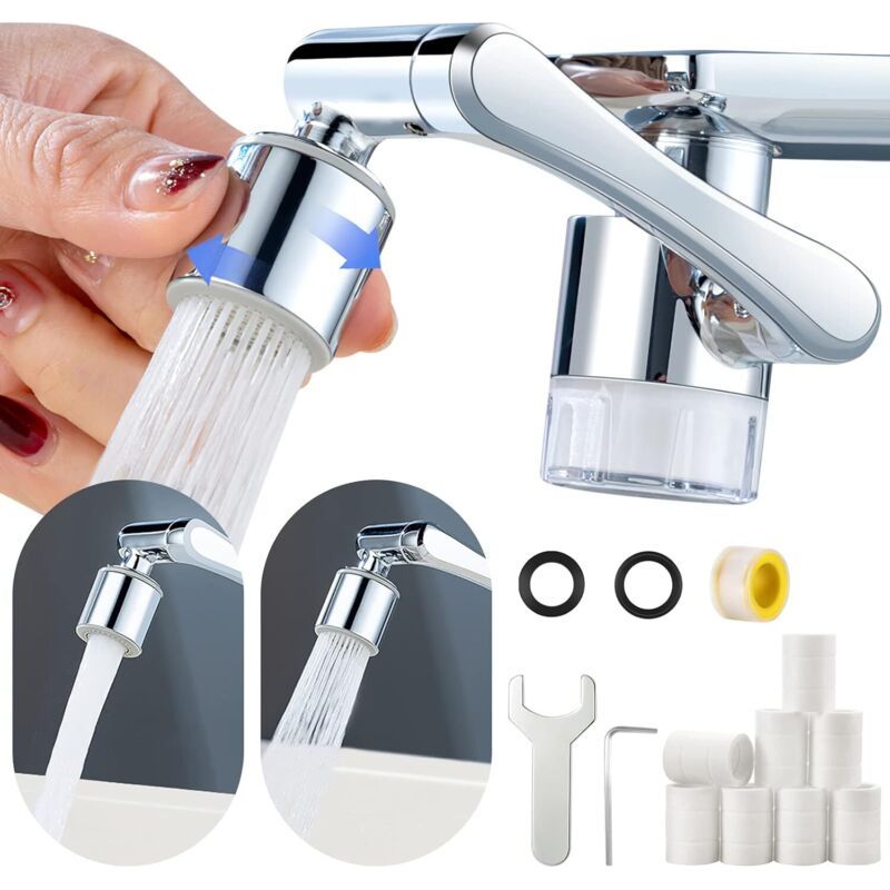 Rallonge De Robinet Avec Fonction Filtrante, Robinet D'Extension Multifonction À 1080 Degrés, Filtre À Eau Transparent, Avec 8 Éléments Filtrants Et Kit D'Outils Pour Salle De Bain Et Cuisine