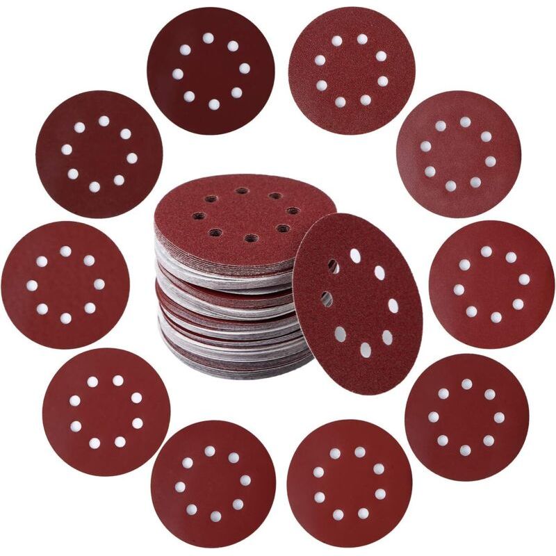 100 Pièces 5 Pouces 125mm 8 Trous Disques Abrasifs 60 120 240 400 600 800 1000 1200 1500 2000 Grain Papier Abrasif Ponceuse Ronde Papier Abrasif