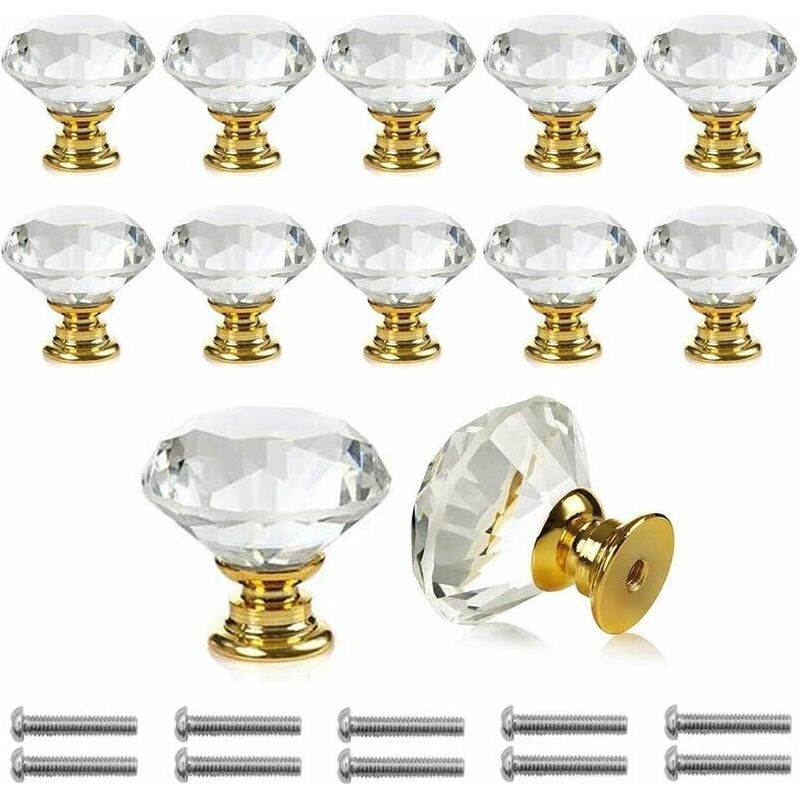 10 Pièces Poignées Boutons De Portestransparent Diamant Cristal Verre Portes Meuble Tiroir Placard Décoration Avec Vis,poignée Bouton De Porte Forme Diamètre 30mm Cristal Clair, Boutons D'Armoire Mant