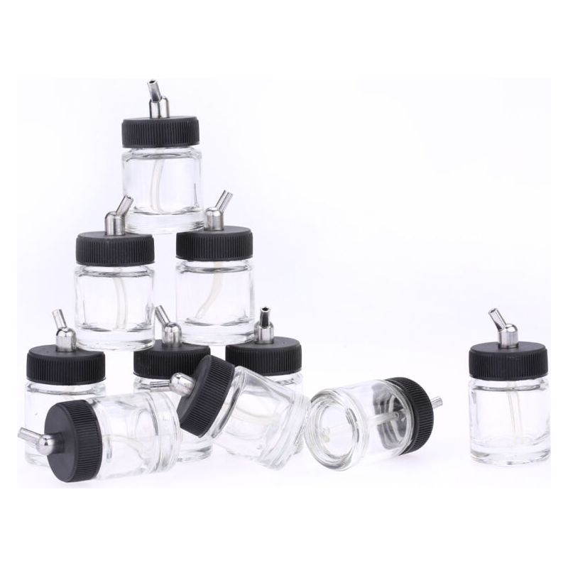 Bouteilles En Verre Pour Aérographe, 10 Pièces, Bouteilles Pour Aérographe (pots) Avec Adaptateur D'Angle De 30 °, Assemblage De Couvercle À Utiliser Sur Les Aérographes