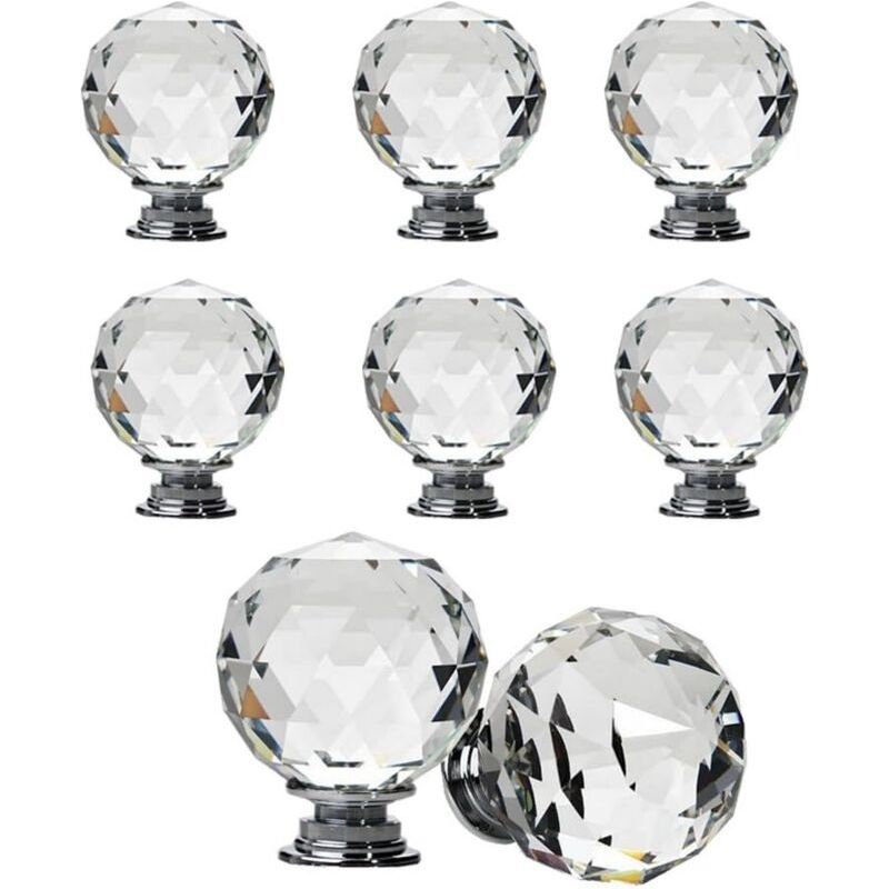 Lot De 8 Boutons De Tiroir Sphériques En Cristal,poignée Bouton De Porte Forme Diamètre 30mm Cristal Clair, Boutons D'Armoire Mant Rond Verre Boutons Décoration Pour Meuble Tiroir (40 Mm)